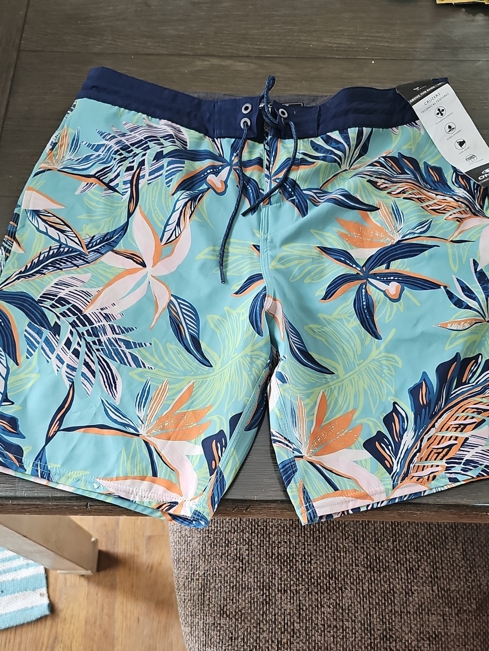 O'Neill Aqua Floral Board Shorts with Navy Waistband